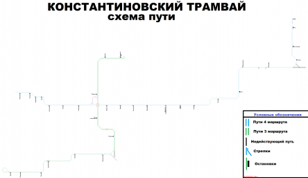 Схема трамвайних колій Костянтинівки (червень 2012 року)