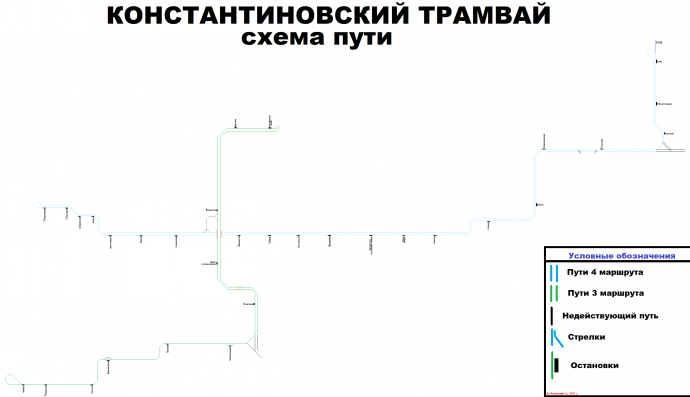 Схема трамвайних колій Костянтинівки (червень 2012 року)